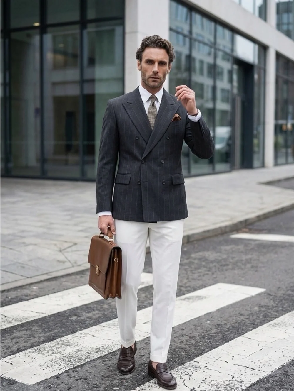 Men's Double-Breasted Navy Pinstripe Blazer